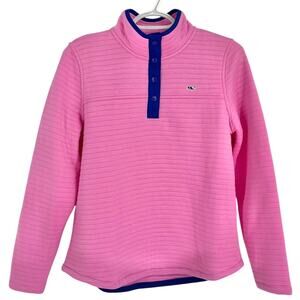 Vineyard Vines Quilted Snap Pullover Pink Blue Accents Women's XS NEW